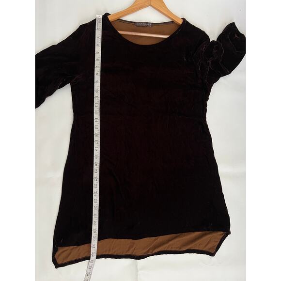 Cut Loose Velvet Silk Blend Tunic 3/4 Sleeve brown reddish color Small grunge - Picture 7 of 8